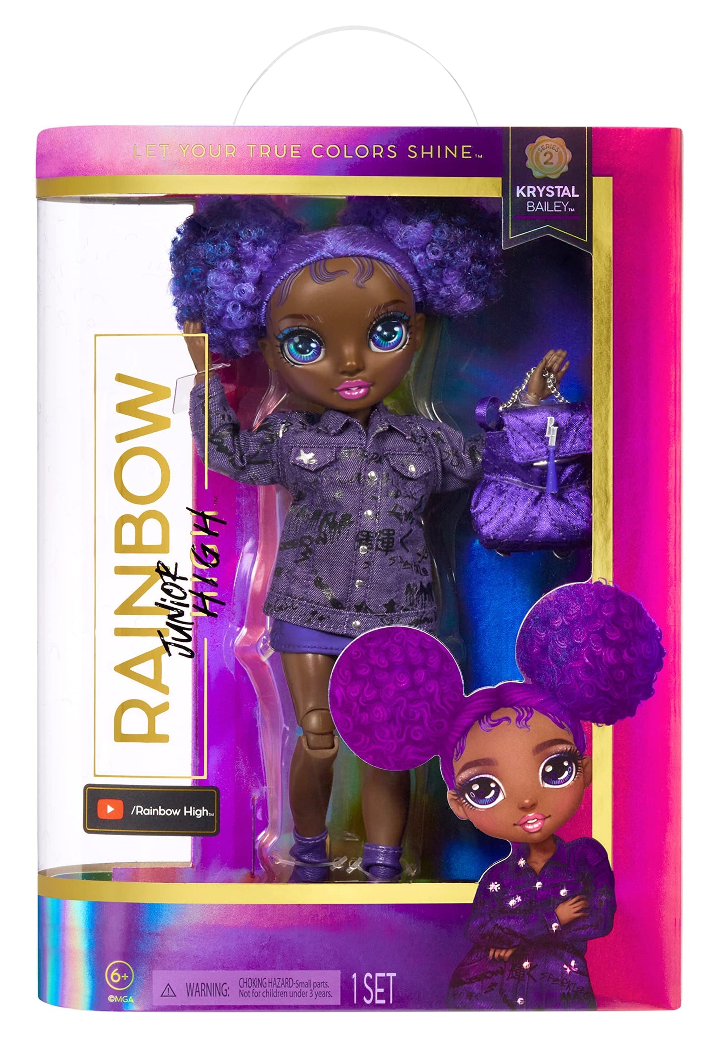 Rainbow High Jr High Series 2 Krystal Bailey- 9" Purple Posable Fashion Doll with Designer Accessories and Open/Close Backpack. Great Toy Gift for Kids Ages 6-12 Years Old & Collectors