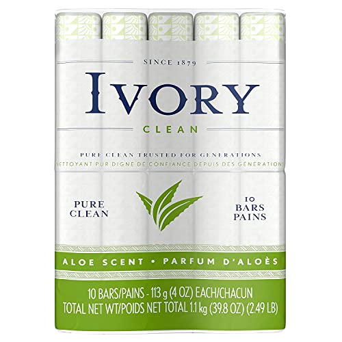 Ivory Clean Aloe Scent Bar Soap – 10 Bars (4 oz Each) | Pure & Gentle Formula