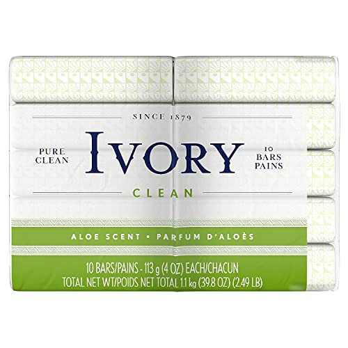 Ivory Clean Aloe Scent Bar Soap – 10 Bars (4 oz Each) | Pure & Gentle Formula