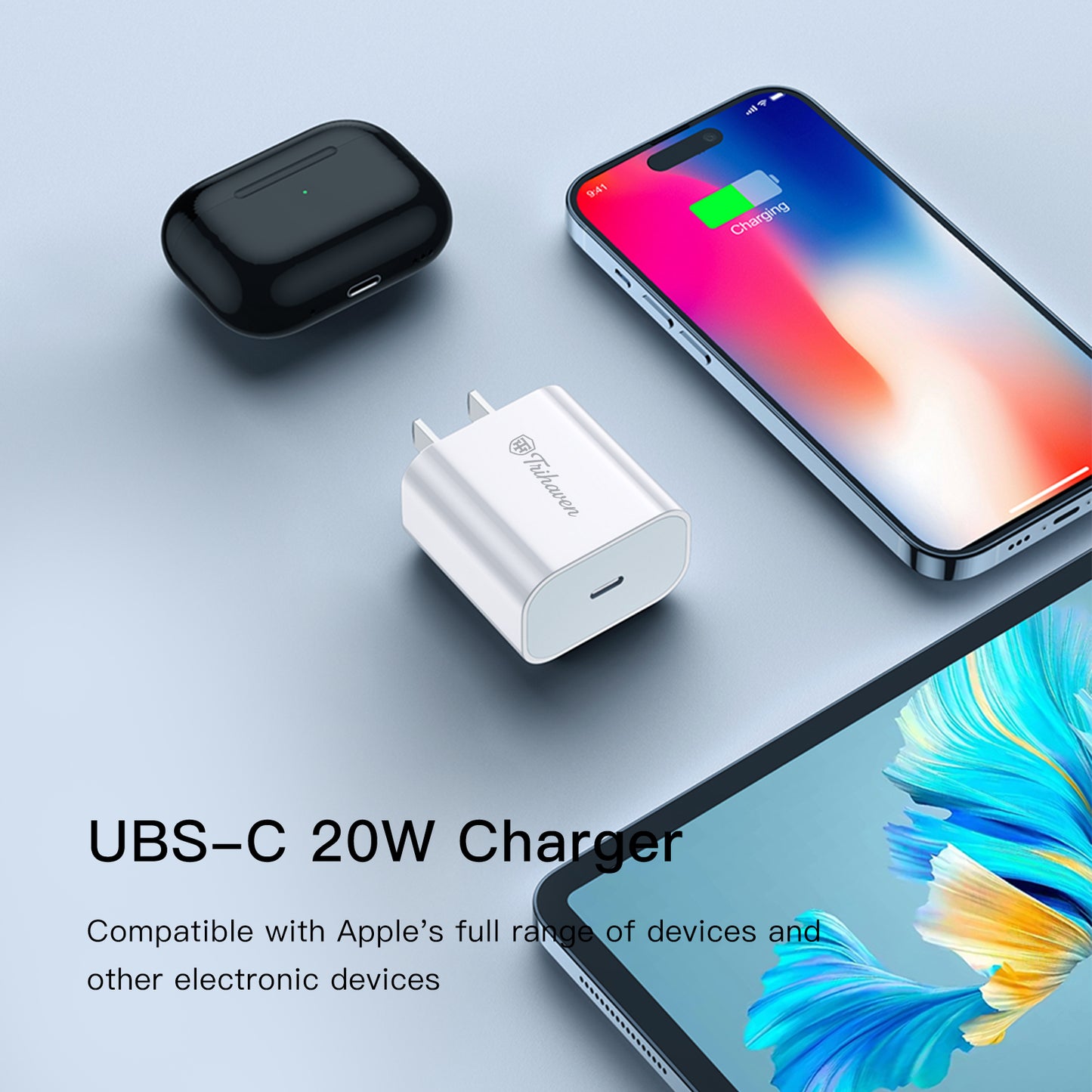 TriHaven 20W USB-C Power Adapter – Fast Wall Charger with PD 3.0