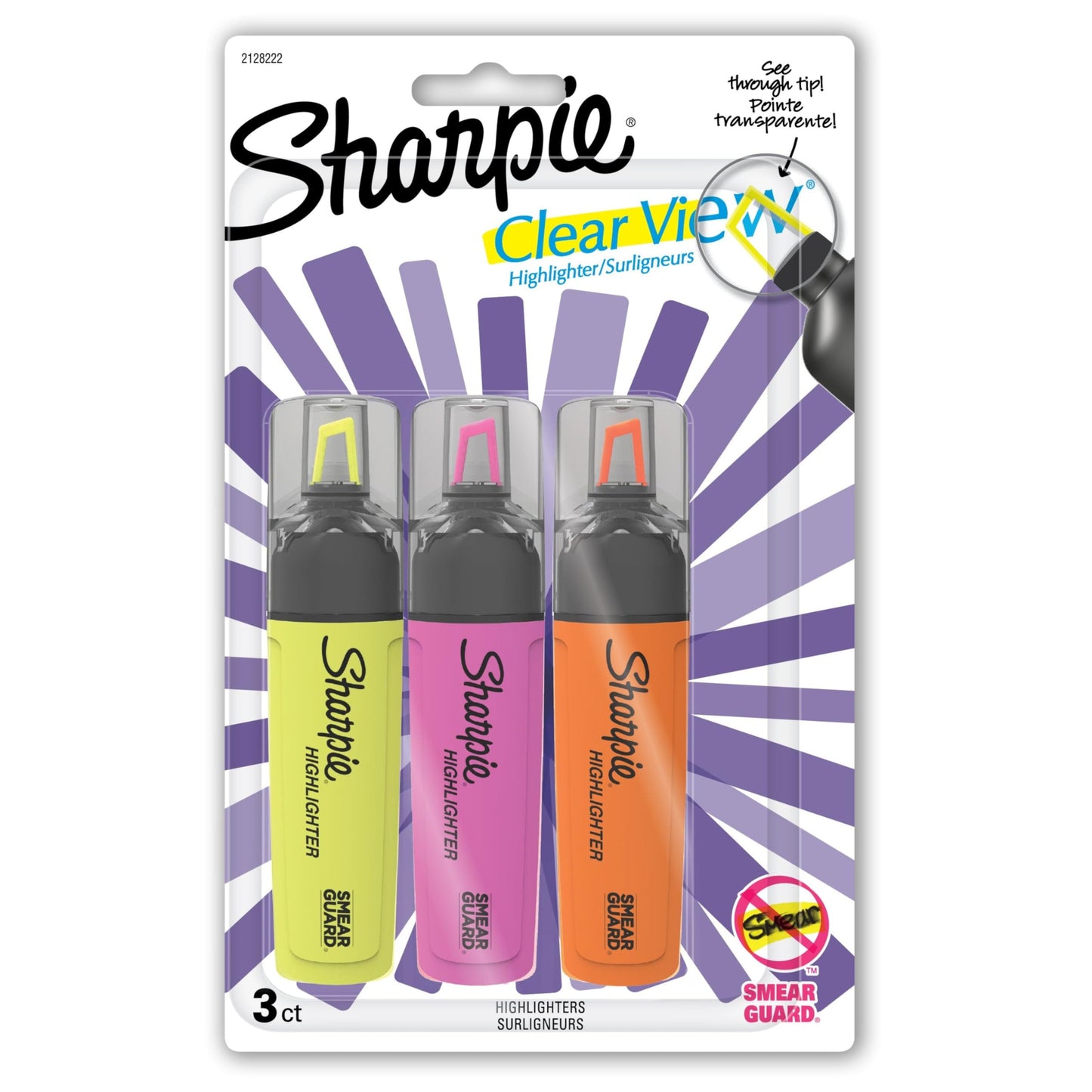 Sharpie Clear View Highlighters 3 Pack – Smear Guard, Chisel Tip, Assorted Colors