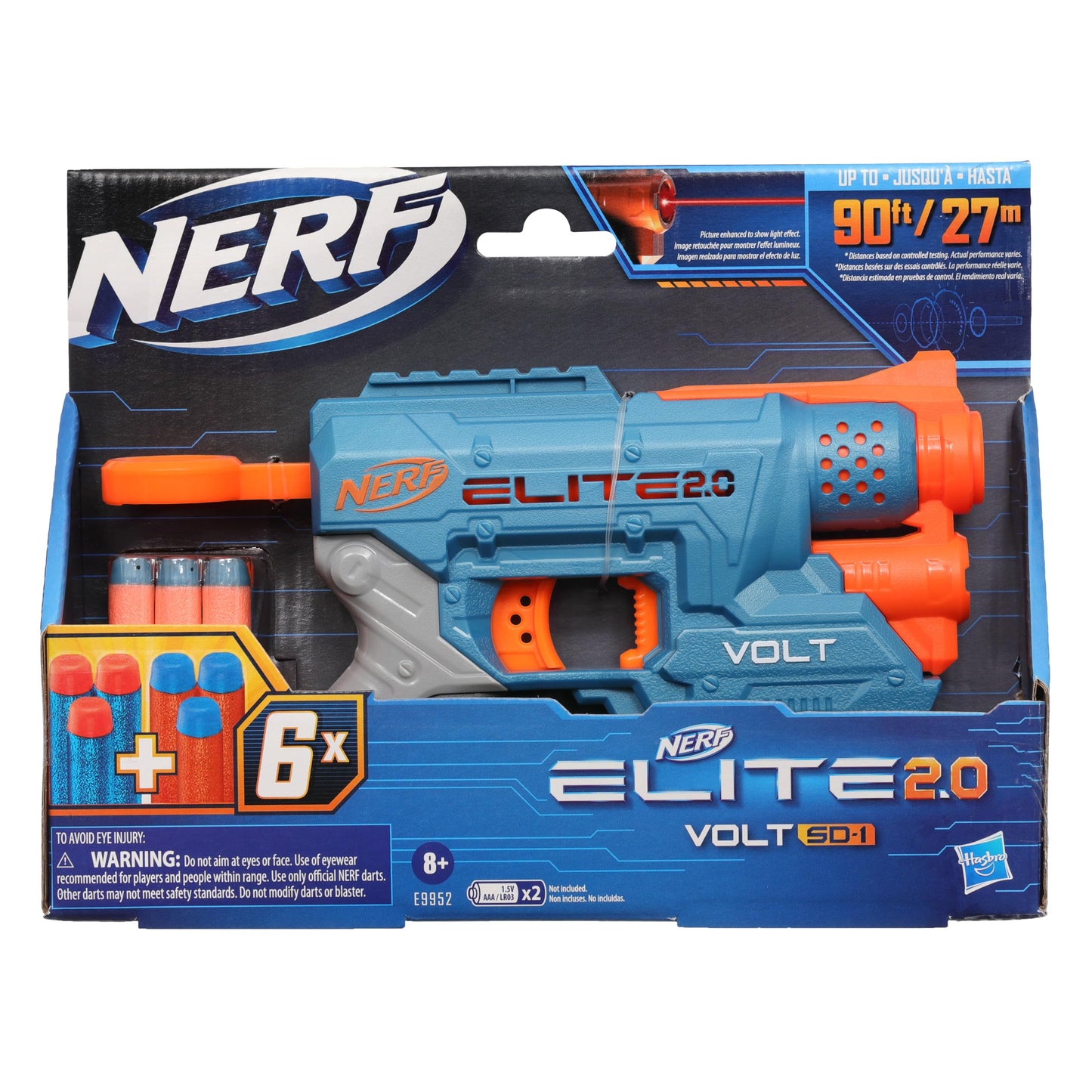 Nerf Elite 2.0 Volt SD-1 Blaster, 6 Official Nerf Darts, 2 Tactical Rails to Customize for Battle, Christmas Stocking Stuffers for Kids Ages 8 and Up