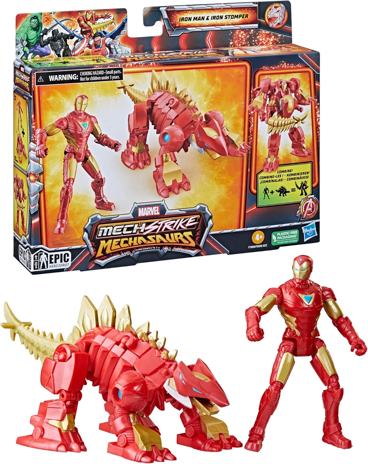 Marvel Mech Strike Mechasaur Iron Man & Iron Stomper Figure Set – Transforming Dino & Hero Figure (Hasbro)