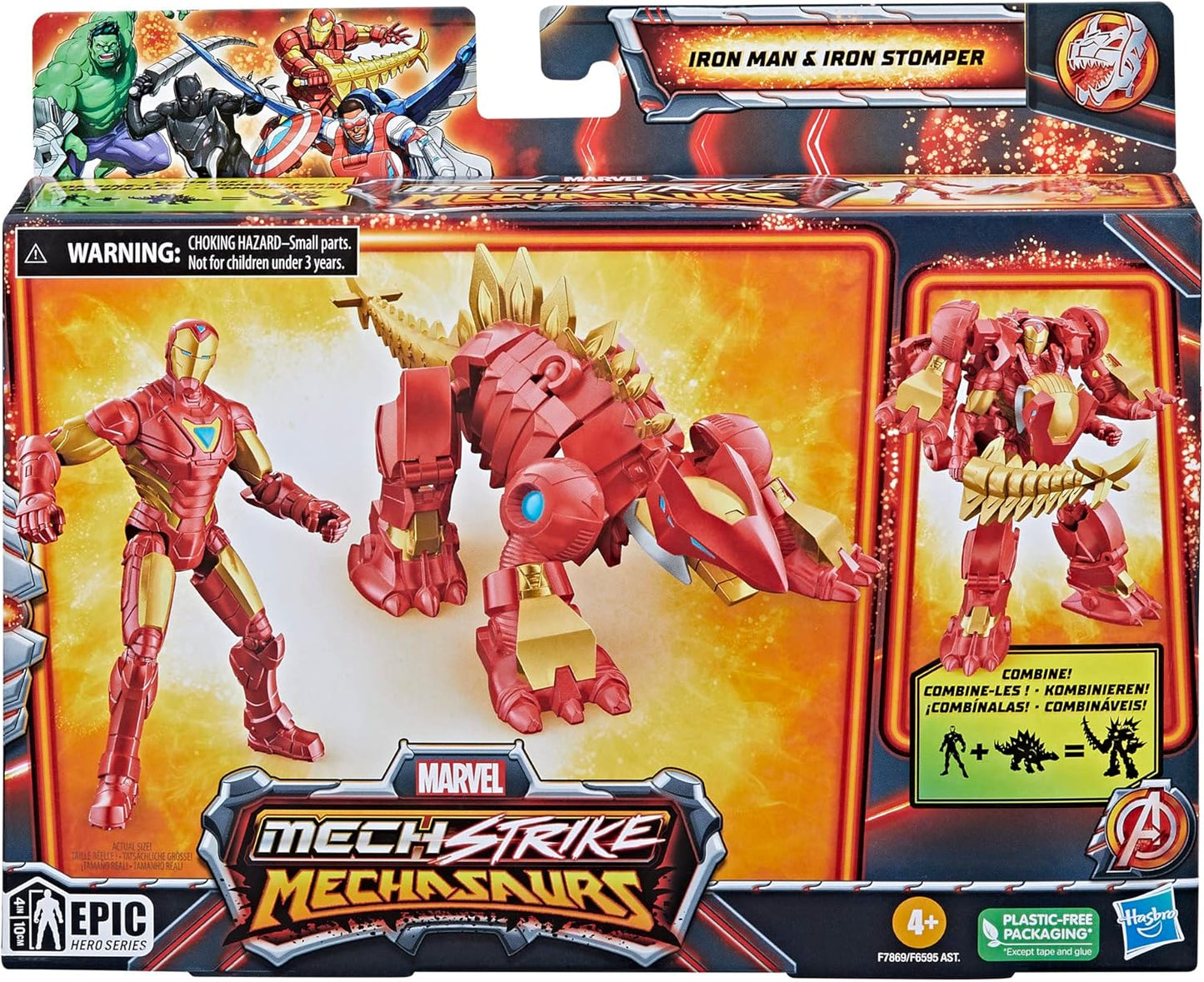 Marvel Mech Strike Mechasaur Iron Man & Iron Stomper Figure Set – Transforming Dino & Hero Figure (Hasbro)