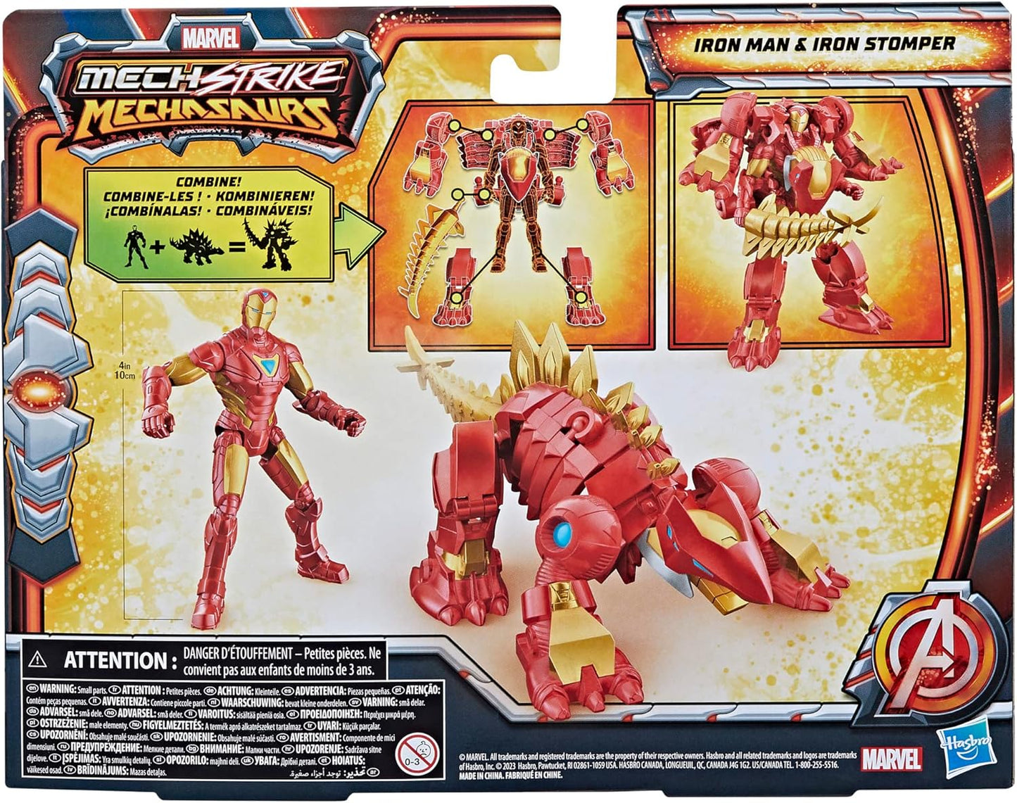 Marvel Mech Strike Mechasaur Iron Man & Iron Stomper Figure Set – Transforming Dino & Hero Figure (Hasbro)