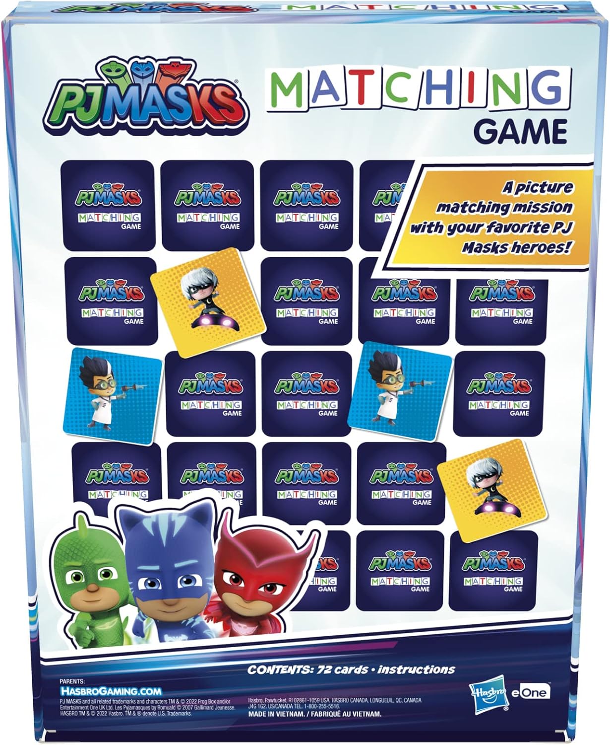 PJ Masks Matching Game for Kids – Memory Card Game with 72 Sturdy Cards | Hasbro Gaming | Ages 3+