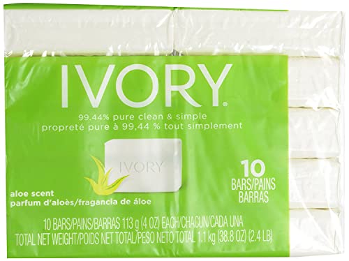 Ivory Clean Aloe Scent Bar Soap – 10 Bars (4 oz Each) | Pure & Gentle Formula