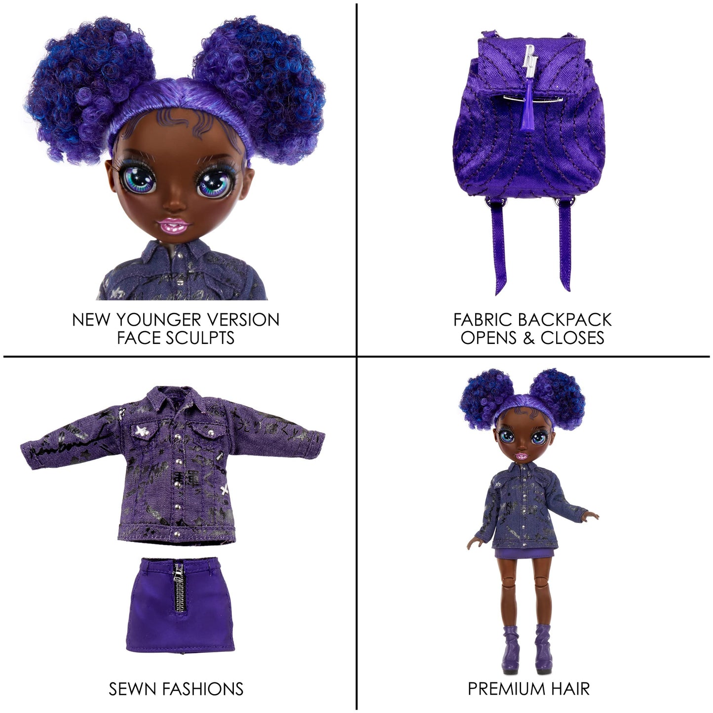 Rainbow High Jr High Series 2 Krystal Bailey- 9" Purple Posable Fashion Doll with Designer Accessories and Open/Close Backpack. Great Toy Gift for Kids Ages 6-12 Years Old & Collectors